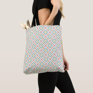 Tote Bag Motif diamant géométrique rose et bleu pastel