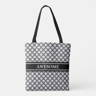 Tote Bag Motif diamant gris et argent avec ceinture noire