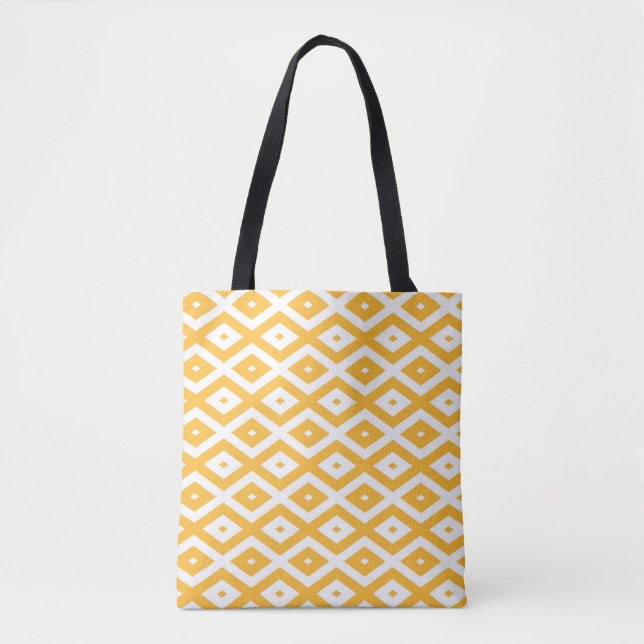 Tote Bag Motif diamant jaune et blanc soleil (Devant)