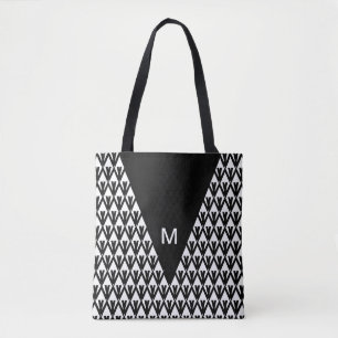 Tote Bag Motif diamant noir blanc élégant & monogramme