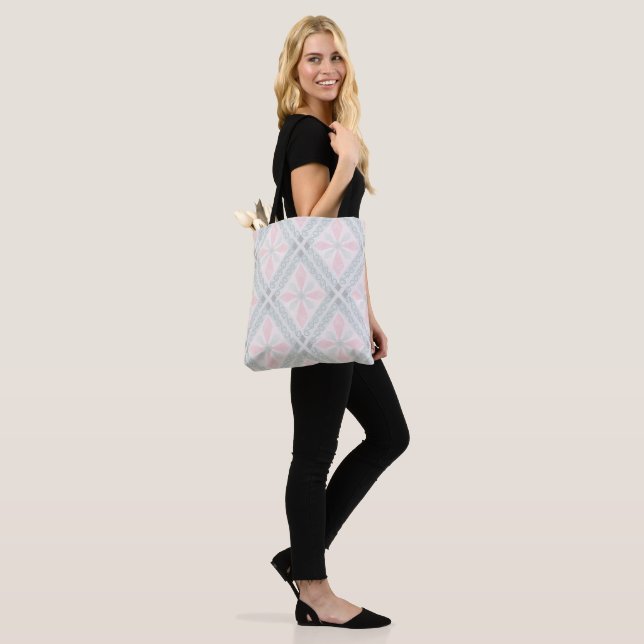 Tote Bag Motif diamant pastel vert et rose (Sur le modèle)