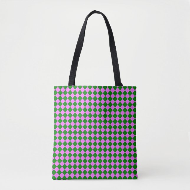 Tote Bag Motif diamant Pink Green Checker (Devant)