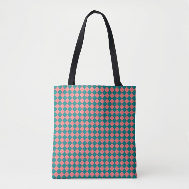 Tote Bag Motif diamant rose Cyan Checker (Devant)