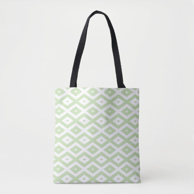 Tote Bag Motif diamant vert pâle et blanc (Devant)