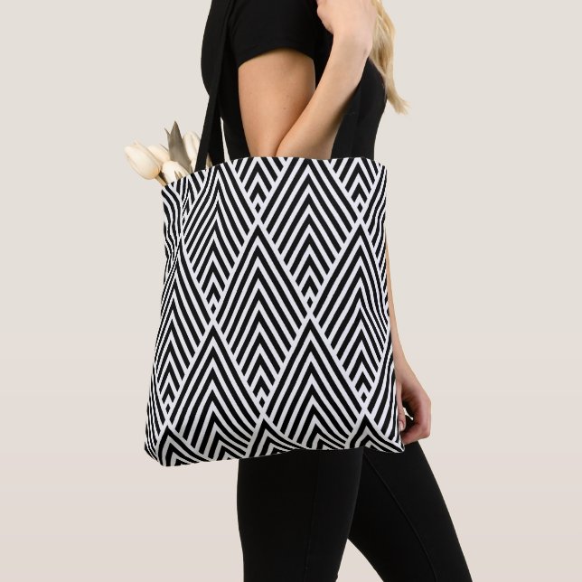 Tote Bag Motif Diamant Vintage noir et blanc (De près)