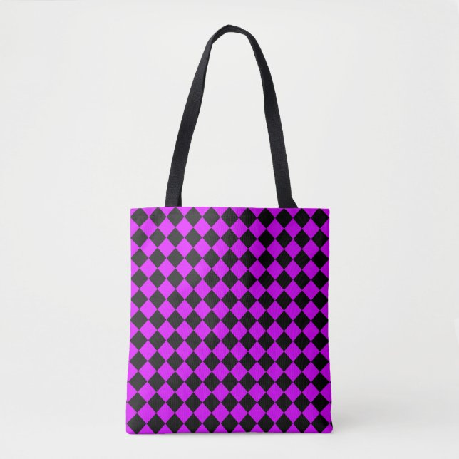 Tote Bag Motif Diamond de damier noir violet (Devant)