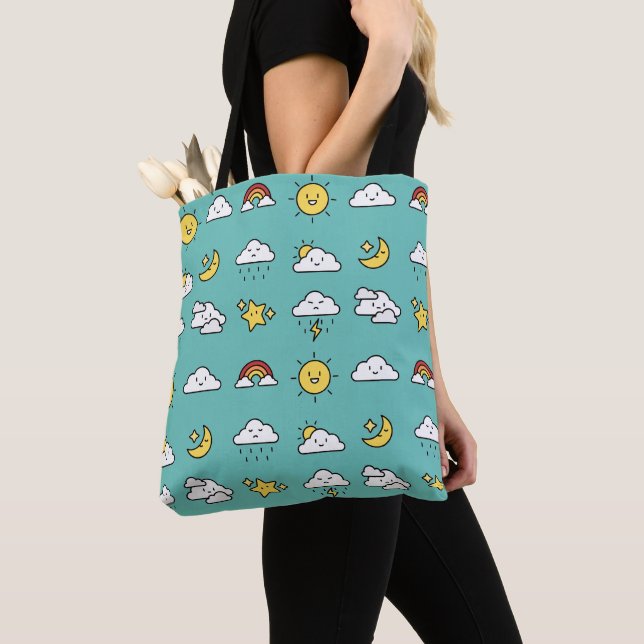 Tote Bag Motif d'icônes météo mignonne (De près)