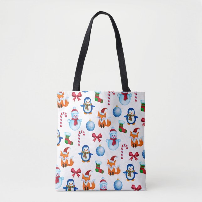 Tote Bag Motif d'illustration d'aquarelle de Noël mignonne (Devant)