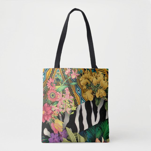 Tote Bag Motif d'impression couleur rose floral zèbre indie (Devant)