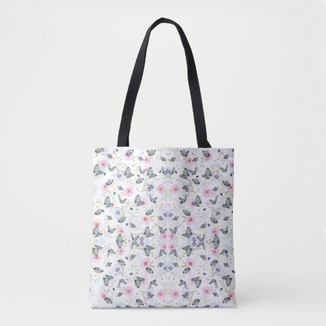 Tote Bag Motif d'impression stylé rose Fleur et papillon bl (Devant)