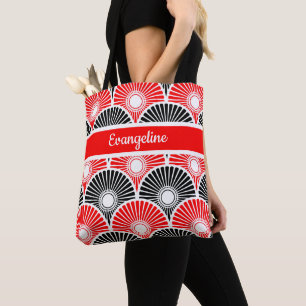 Tote Bag Motif d'onde demi-cercle rouge et noir