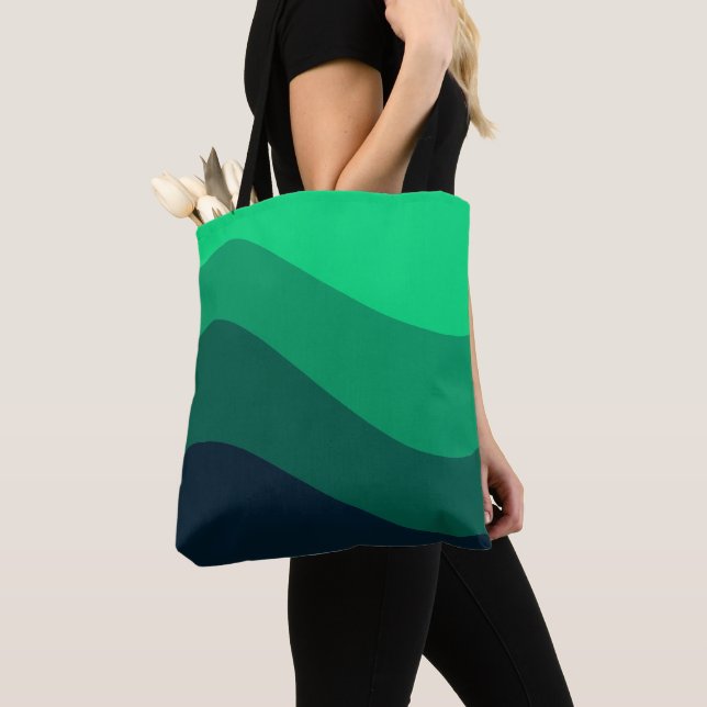 Tote Bag Motif d'onde noir vert (De près)