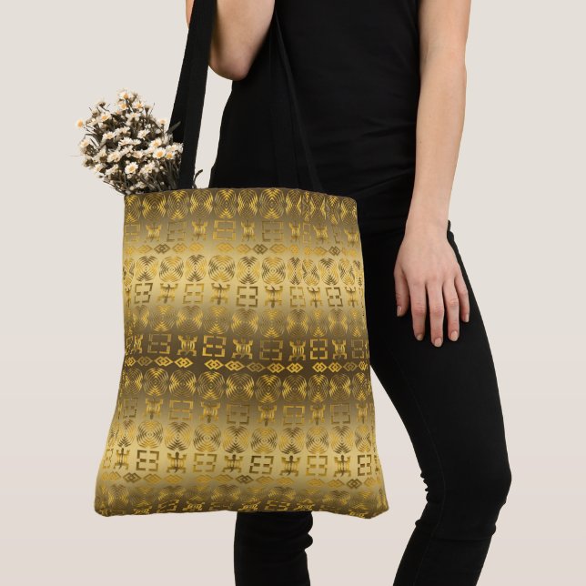 Tote Bag Motif d'or africain ethnique avec des simbols (De près)
