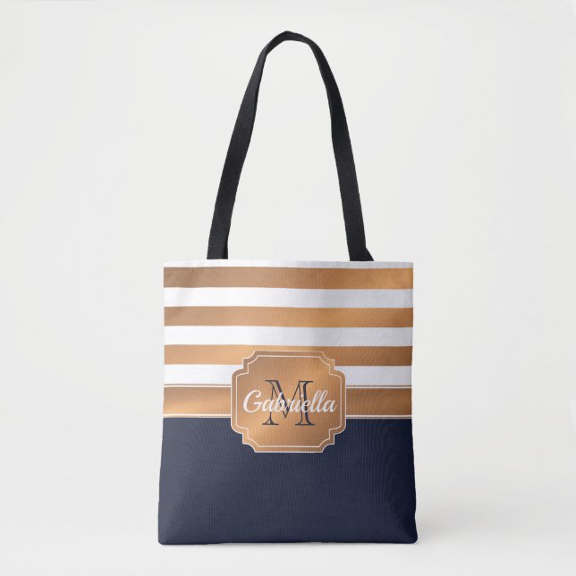 Tote Bag Motif d'or de rayures (Devant)