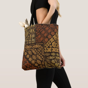 Tote Bag Motif d'origine africaine- marron et or #10