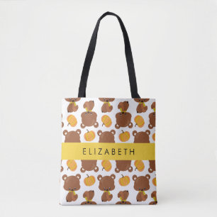 Tote Bag Motif D'Ours, Mignons Ours, Citrouille, Votre Nom