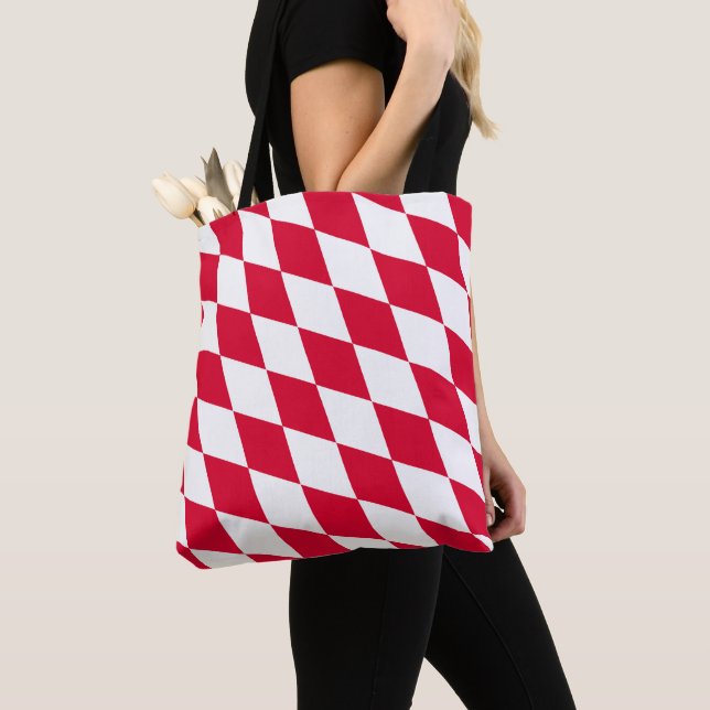 Tote Bag Motif du drapeau diamant de Bavière rouge et blanc (De près)