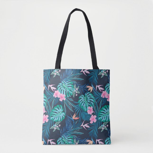Tote Bag Motif du Jardin des Fleurs Tropicales Bleues (Devant)