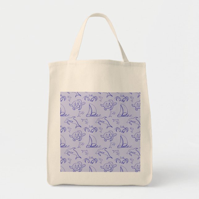 Tote Bag Motif d'une ligne d'animal marin et voilier  (Devant)