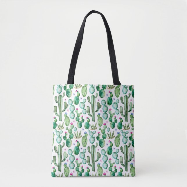 Tote Bag Motif d'usines de cactus d'aquarelle (Devant)
