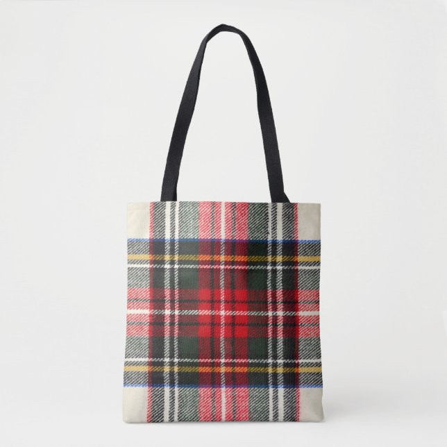 Tote Bag Motif écossais tartan. Laine rouge et blanche plai (Devant)