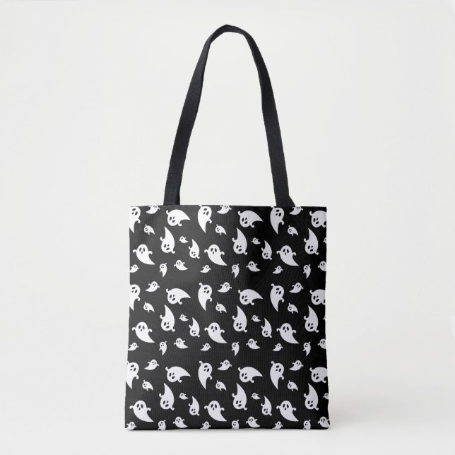 Tote Bag Motif éffrayant Ghost sur Halloween Noir (Devant)