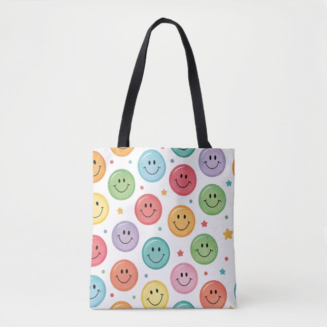 Tote Bag Motif Émoticône Sourire (Devant)