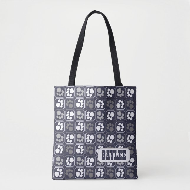 Tote Bag Motif Empreinte de patte avec nom (Devant)