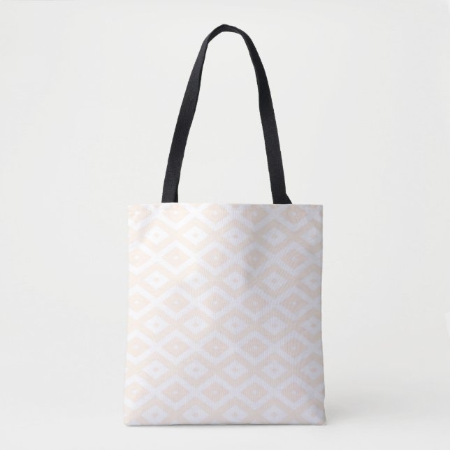 Tote Bag Motif en diamant beige et blanc (Devant)