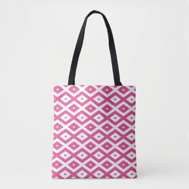 Tote Bag Motif en diamant rose et blanc (Devant)