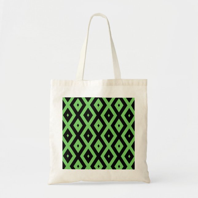 Tote Bag Motif en diamant vert citron et noir (Devant)