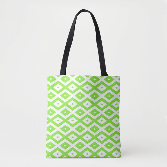 Tote Bag Motif en diamant vert et blanc (Devant)