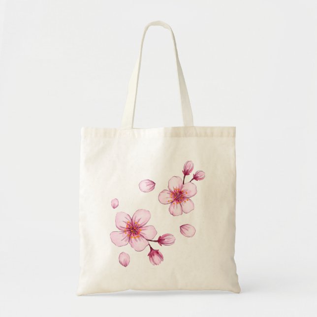 Tote Bag Motif en fleurs de cerisier rose (Devant)