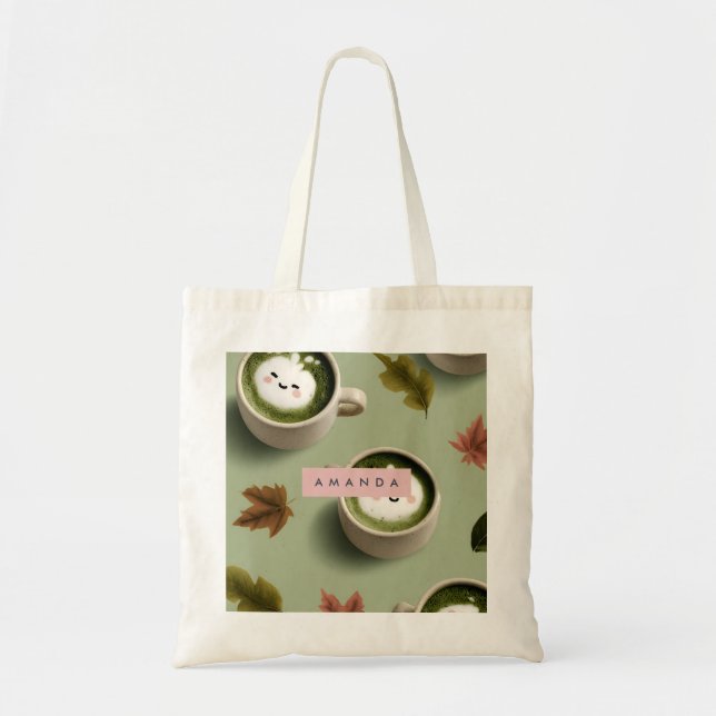 Tote Bag Motif en latte Matcha Matcha personnalisé (Devant)