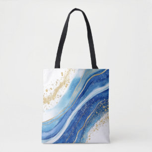 Tote Bag Motif en marbre bleu et or Abstrait