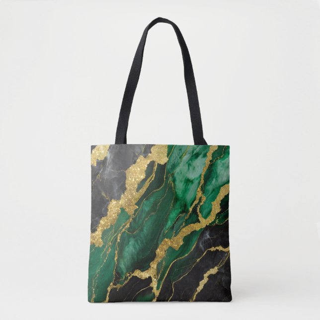 Tote Bag Motif en marbre vert avec or (Devant)