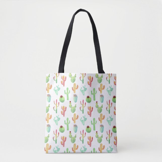 Tote Bag Motif en pastel d'aquarelle de cactus (Devant)