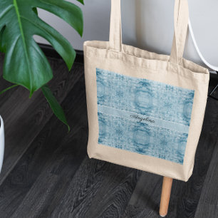 Tote Bag Motif en plumes bleues et blanches, personnalisabl