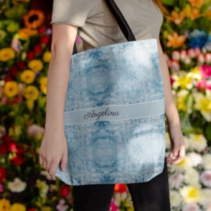 Tote Bag Motif en plumes bleues et blanches, personnalisabl