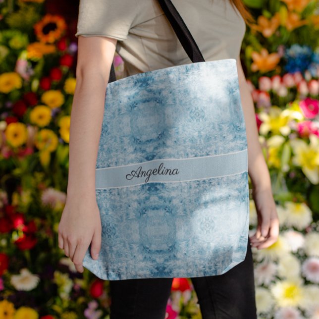 Tote Bag Motif en plumes bleues et blanches, personnalisabl (Créateur téléchargé)