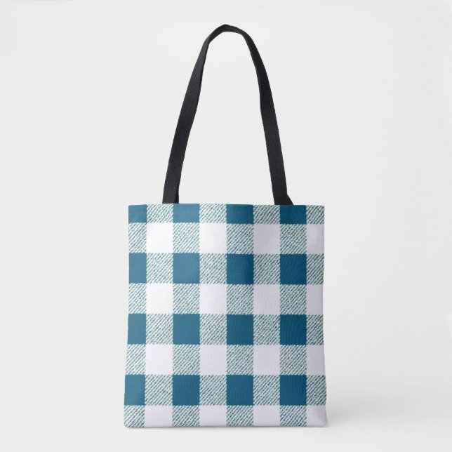 Tote Bag motif en vichy chèque vert bleu (Devant)