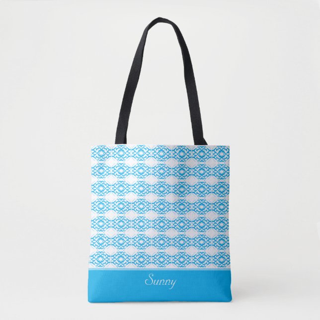 Tote Bag Motif et calligraphie turquoise moderne (Devant)