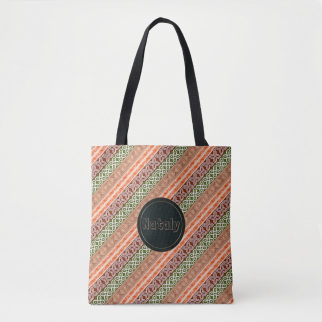 Tote Bag Motif ethnique de rayures. Monogramme (Devant)