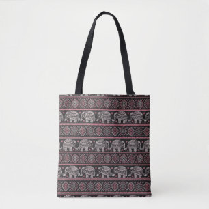 Tote Bag Motif ethnique noir d'éléphant