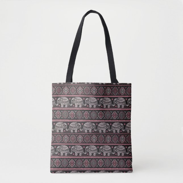 Tote Bag Motif ethnique noir d'éléphant (Devant)