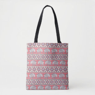 Tote Bag Motif ethnique rose d'éléphant