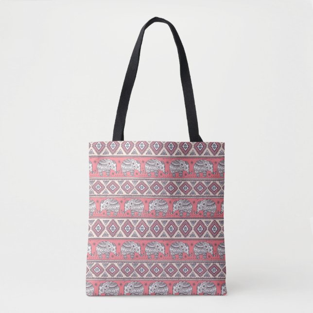 Tote Bag Motif ethnique rose d'éléphant (Devant)
