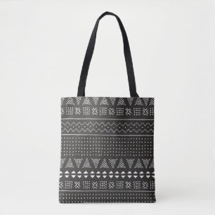 Tote Bag Motif ethnique tribal noir et blanc avec géométrie