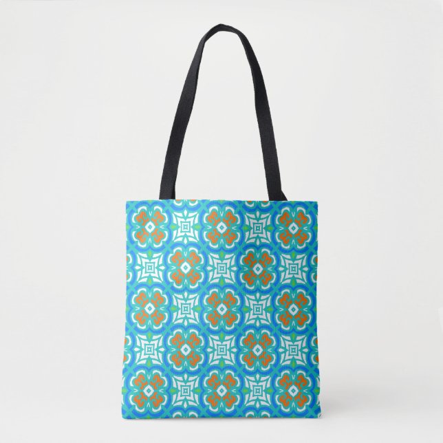 Tote Bag Motif ethnique turquoise (Devant)