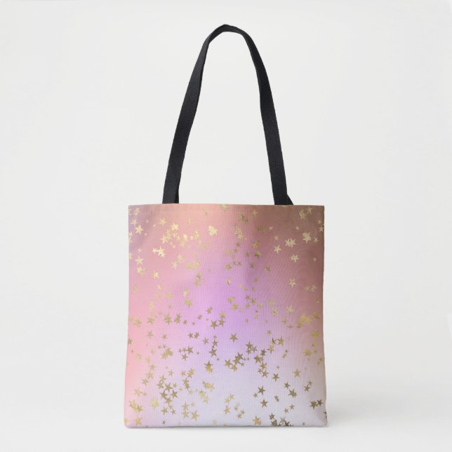 Tote Bag Motif étoilé dégradé pêche pourpre or (Devant)
